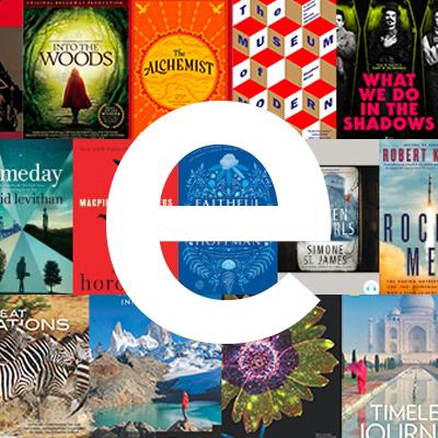 graphic of books with letter e