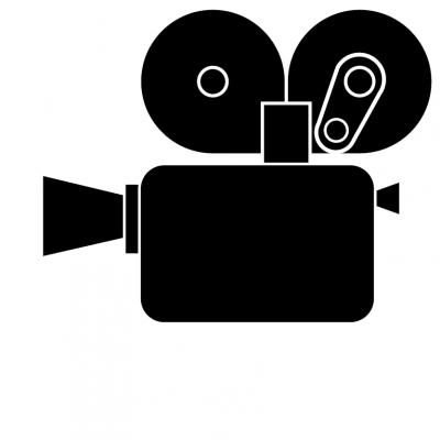 black and white illustration of a film camera