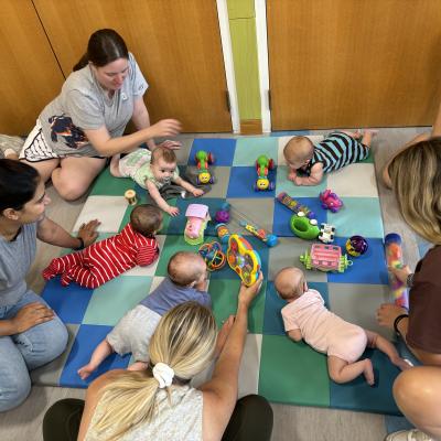Babies playing during Baby Time at the library.