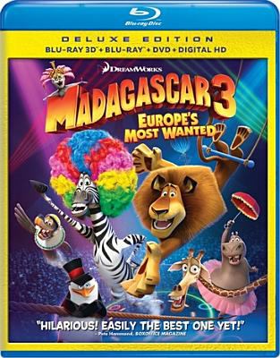 Madagascar 3 [3D Blu-ray + Blu-ray + DVD combo] Europe's most wanted  cover image cdn
