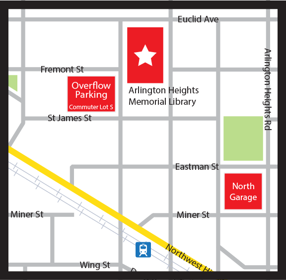 A Map showing the overflow parking lot across from the library