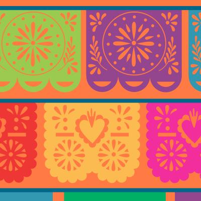 Multicolored Mexican bunting on orange background