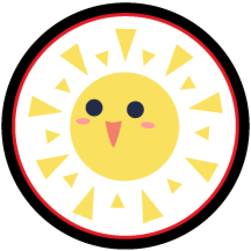 SunnySide Art's Logo. An illustration of a sun with a very happy/excited expression.